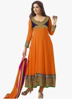 Triveni Sarees Orange Embroidered Dress Material