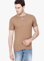 Urban Nomad Brown Solid Henley T-Shirts