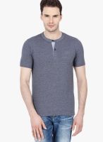 Urban Nomad Navy Blue Solid Henley T-Shirts