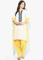 Vedic Cotton Yellow Printed Patiyala With Duppatta