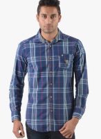 Vintage Blue Check Slim Fit Casual Shirt