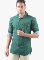 Vintage Green Striped Slim Fit Casual Shirt