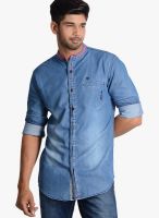 Vintage Light Blue Denim Slim Fit Casual Shirt