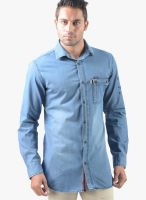 Vintage Light Blue Denim Slim Fit Casual Shirt