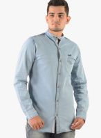 Vintage Light Blue Washed Denim Slim Fit Casual Shirt