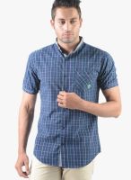 Vintage Navy Blue Check Slim Fit Casual Shirt