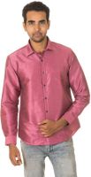 West Vogue Men's Solid Casual Pink Shirt