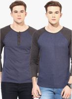 Yellow Submarine Pack Of 2 Blue Solid Henley T-Shirt
