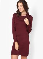 s.Oliver Maroon Colored Solid Shift Dress