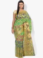 Bunkar Green Embroidered Silk Blend Saree