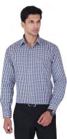 Cocablue Men's Checkered Formal Blue, White Shirt