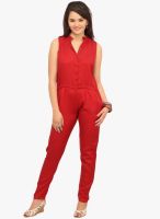 Cottinfab Red Solid Jumpsuit