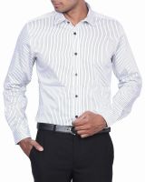 D'INDIAN CLUB Men's Striped Formal White Shirt