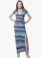 Faballey Blue Colored Printed Maxi Dress