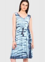 Femenino Blue Colored Printed Shift Dress