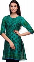 Fuchsia Designs Printed, Woven Women's Straight Kurta(Dark Green)