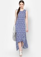 Global Desi Blue Colored Printed Asymmetric Dress
