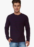 Globus Navy Blue Striped Round Neck T-Shirts