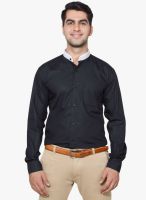HANCOCK Black Solid Slim Fit Casual Shirt