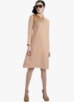 Inddus Beige Color Embellished Shift Dress