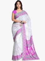 Janasya White Printed Saree