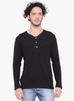 Lucfashion Black Solid Henley T-Shirt