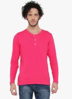 Lucfashion Pink Solid Henley T-Shirt