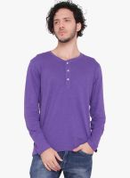 Lucfashion Purple Solid Henley T-Shirt