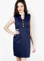 Magnetic Designs Navy Blue Colored Solid Shift Dress