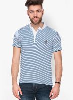 Mufti Blue Striped Henley T-Shirt