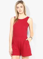 People Maroon Colored Solid Jumpsuit