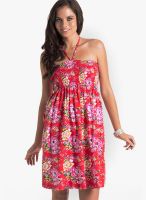 PrettySecrets Red Colored Printed Shift Dress