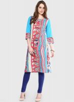 Rain & Rainbow Aqua Blue Printed Kurta