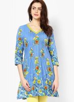 Rain & Rainbow Cotton Blue Straight Kurta