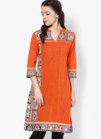 Rain & Rainbow Cotton Orange A-Line Kurta