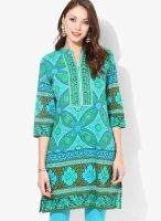 Rain & Rainbow Green Printed Kurta