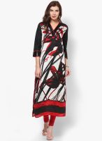 Raindrops Black Embellished Abstract Print Bhagalpuri Silk Kurta