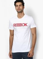 Reebok White Printed Round Neck T-Shirt