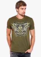 Rookies Olive Printed Round Neck T-Shirt