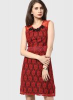 Soie Maroon Colored Embroidered Shift Dress