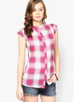 Soie Pink Checked Mega Sleeves Shirt