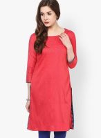 Span Peach Embroidered Kurtis