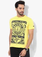 Spunk Yellow Printed Round Neck T-Shirts