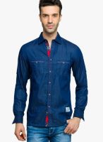 Status Quo Blue Solid Regular Fit Casual Shirt