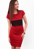 Street 9 Maroon Colored Embroidered Bodycon Dress