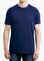 TOPMAN Navy Blue Solid Round Neck T-Shirt