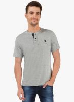 The Cotton Company Grey Milange Solid Henley T-Shirt