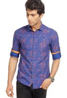 The Indian Garage Co. Printed Blue Slim Fit Casual Shirt