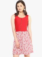 The Vanca Red Colored Printed Skater Dress