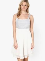 The Vanca White Colored Embellished Skater Dress